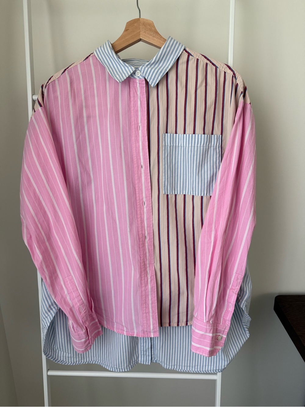 Essentiel Antwerp Striped Patchwork Button-Up Shirt size L - Picture 5 of 11